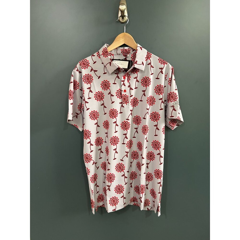 NWT Men's Small Psycho Daisy Rose-Grey Golf Polo Shirt By Chuco Golf MSRP $72.99